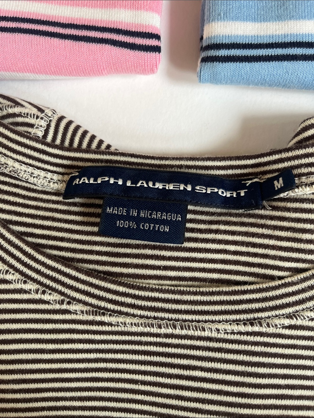 Ralph Lauren polo’s 3 top bundle of Pink, Light Blue & Brown/beige Striped - Picture 7 of 9